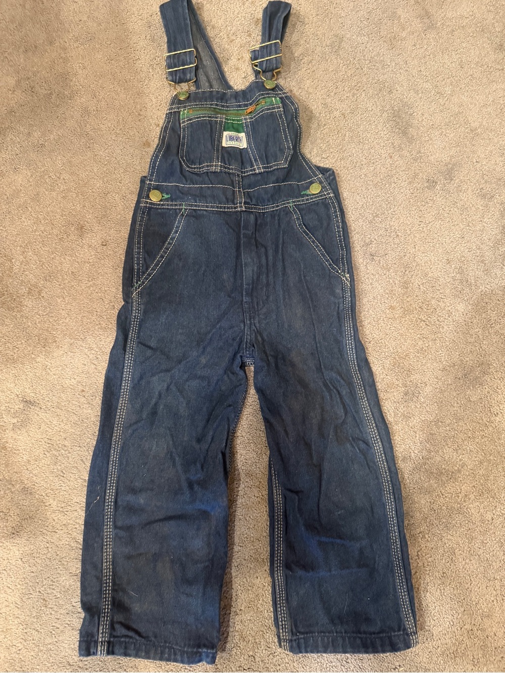 Sz 4 Liberty Kids Dark Blue Denim Overalls - Classic Bib & Brace